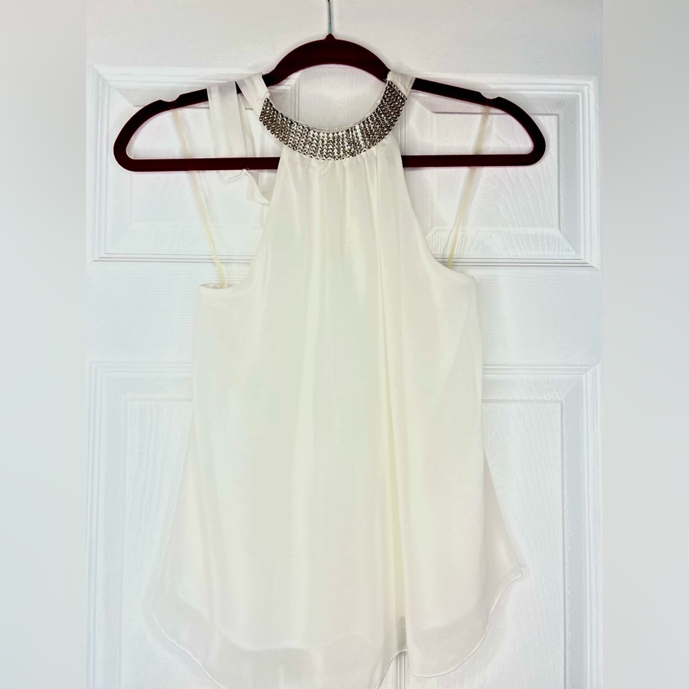 Rhapsodielle, White No Sleeve Top, Size Small
